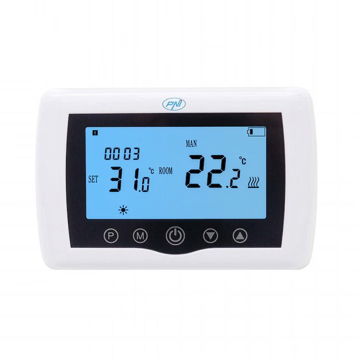 Termostat inteligent PNI CT36 WiFi, control prin Tuya Smart, programabil, funcție OWD și antifreeze